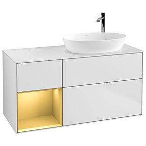 Villeroy et Boch Finion Villeroy et Boch G921HFMT 120cm, plaque de recouvrement blanc mat, Emotion, étagères laqué or mat, laqué blanc mat