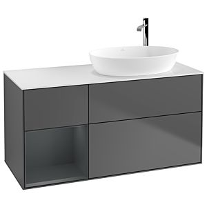 Villeroy et Boch Finion Villeroy et Boch G921HGGK 120cm, plaque de recouvrement blanc mat, Emotion, étagères laqué mat minuit, anthracite mat