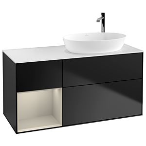 Villeroy und Boch Finion Waschtischunterschrank G921HHPD 120cm, Abdeckplatte white matt, Emotion, Regale sand matt lacquer, Black matt lacquer