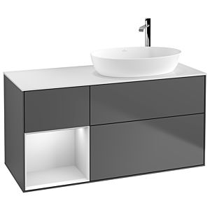 Villeroy et Boch Finion Villeroy et Boch G921MTGK 120cm, plaque de recouvrement blanc mat, Emotion, étagères laqué blanc mat, anthracite mat