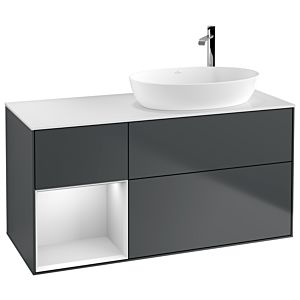 Villeroy und Boch Finion Waschtischunterschrank G921MTHG 120cm, Abdeckplatte white matt, Emotion, Regale White matt lacquer, Midnight Blue Matt Lacquer