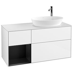 Villeroy und Boch Finion Waschtischunterschrank G921PDGF 120cm, Abdeckplatte white matt, Emotion, Regale Black matt lacquer, Glossy white lacquer