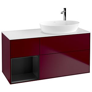 Villeroy und Boch Finion Waschtischunterschrank G921PDHB 120cm, Abdeckplatte white matt, Emotion, Regale Black matt lacquer, Peony Matt