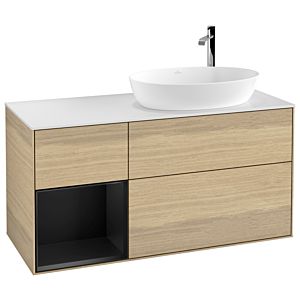 Villeroy et Boch Finion Villeroy et Boch G921PDPC 120cm, plaque de recouvrement blanc mat, Emotion, étagères laqué noir mat, Oak Veneer