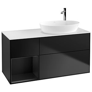 Villeroy et Boch Finion Villeroy et Boch G921PDPD 120cm, plaque de recouvrement blanc mat, Emotion, étagères laqué noir mat, laqué noir mat