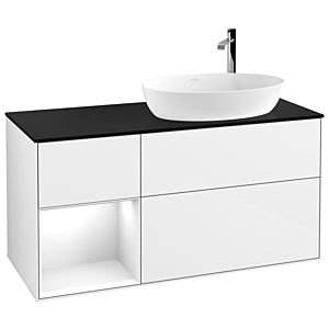 Villeroy and Boch Finion Villeroy and Boch Finion G922GFGF 120cm, cover plate black matt, Emotion, shelves Glossy white lacquer, Glossy white lacquer