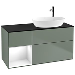 Villeroy and Boch Finion Villeroy and Boch Finion G922GFGM 120cm, cover plate black matt, Emotion, shelves Glossy white lacquer, Olive Matt Lacquer