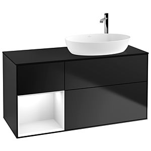 Villeroy et Boch Finion Villeroy et Boch G922GFPD 120cm, plaque de recouvrement noire mate, Emotion, étagères en laque blanche brillante, laque noire mate