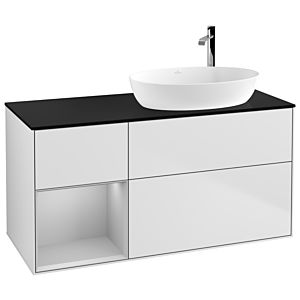Villeroy und Boch Finion Waschtischunterschrank G922GJMT 120cm, Abdeckplatte black matt, Emotion, Regale Light grey matt lacquer, White matt lacquer