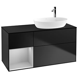 Villeroy und Boch Finion Waschtischunterschrank G922GJPD 120cm, Abdeckplatte black matt, Emotion, Regale Light grey matt lacquer, Black matt lacquer