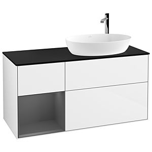 Villeroy et Boch Finion Villeroy et Boch G922GKGF 120cm, plaque de finition noire mate, Emotion, étagères laqué anthracite mat, laqué blanc brillant