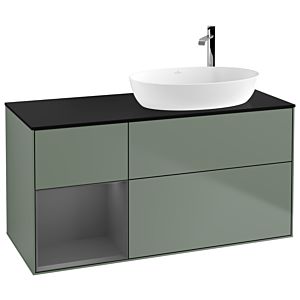 Villeroy und Boch Finion Waschtischunterschrank G922GKGM 120cm, Abdeckplatte black matt, Emotion, Regale Anthracite matt lacquer, Olive Matt Lacquer
