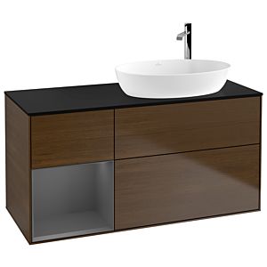 Villeroy und Boch Finion Waschtischunterschrank G922GKGN 120cm, Abdeckplatte black matt, Emotion, Regale Anthracite matt lacquer, Walnut veneer