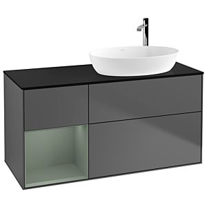 Villeroy und Boch Finion Waschtischunterschrank G922GMGK 120cm, Abdeckplatte black matt, Emotion, Regale Olive matt lacquer, Anthracite matt