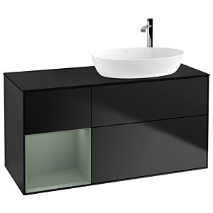 Villeroy et Boch Finion Villeroy et Boch G922GMPD 120cm, plaque de recouvrement noir mat, Emotion, étagères laqué olive mat, laqué noir mat