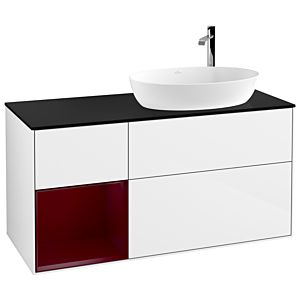 Villeroy et Boch Finion Villeroy et Boch G922HBGF 120cm, plaque de recouvrement noire mate, Emotion, étagères en laque matte Peony , laqué blanc brillant
