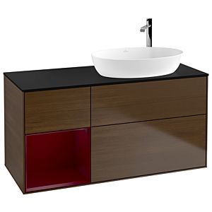 Villeroy und Boch Finion Waschtischunterschrank G922HBGN 120cm, Abdeckplatte black matt, Emotion, Regale Peony matt lacquer, Walnut veneer