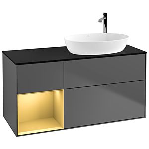 Villeroy et Boch Finion Villeroy et Boch G922HFGK 120cm, plaque de recouvrement noir mat, Emotion, étagères laqué or mat, anthracite mat