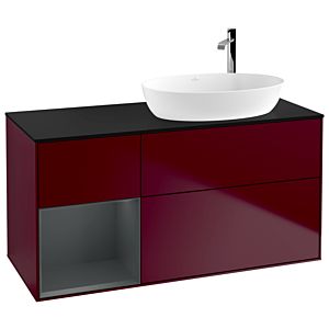 Villeroy et Boch Finion Villeroy et Boch G922HGHB 120cm, plaque de recouvrement noire mate, Emotion, étagères laqué mat Midnight, Peony Matt