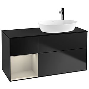 Villeroy und Boch Finion Waschtischunterschrank G922HHPD 120cm, Abdeckplatte black matt, Emotion, Regale sand matt lacquer, Black matt lacquer