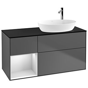 Villeroy und Boch Finion Waschtischunterschrank G922MTGK 120cm, Abdeckplatte black matt, Emotion, Regale White matt lacquer, Anthracite matt