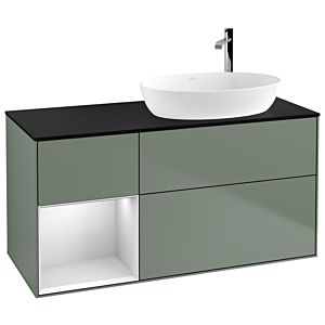 Villeroy und Boch Finion Waschtischunterschrank G922MTGM 120cm, Abdeckplatte black matt, Emotion, Regale White matt lacquer, Olive Matt Lacquer