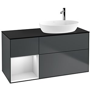 Villeroy et Boch Finion Villeroy et Boch G922MTHG 120cm, plaque de finition noir mat, Emotion, étagères laqué blanc mat, Midnight Blue Matt Lacquer