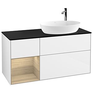 Villeroy et Boch Finion G922PCGF 120cm, plaque de recouvrement noire mate, Emotion, étagères Oak Veneer , laqué blanc brillant