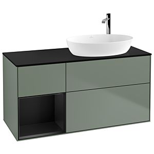 Villeroy et Boch Finion G922PDGM 120cm, plaque de recouvrement noire mate, Emotion, étagères Olive Matt Lacquer noir mat, Olive Matt Lacquer
