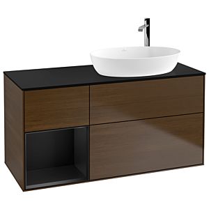 Villeroy und Boch Finion Waschtischunterschrank G922PDGN 120cm, Abdeckplatte black matt, Emotion, Regale Black matt lacquer, Walnut veneer