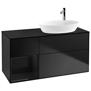 Villeroy und Boch Finion Waschtischunterschrank G922PHPD 120cm, Abdeckplatte black matt, Emotion, Regale Glossy black lacquer, Black matt lacquer