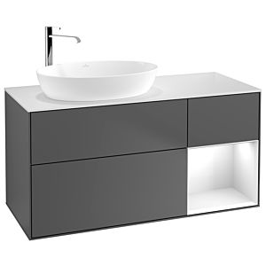 Villeroy et Boch Finion Villeroy et Boch G931GFGK 120cm, plaque de finition blanc mat, Emotion, étagères laqué blanc brillant, anthracite mat