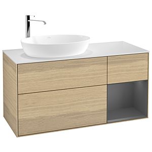Villeroy und Boch Finion Waschtischunterschrank G931GKPC 120cm, Abdeckplatte white matt, Emotion, Regale Anthracite matt lacquer, Oak Veneer