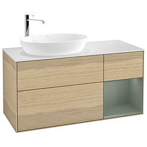 Villeroy et Boch Finion Villeroy et Boch G931GMPC 120cm, plaque de recouvrement blanc mat, Emotion, étagères laqué olive mat, Oak Veneer