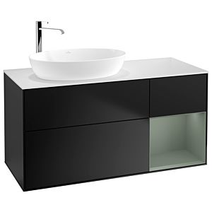 Villeroy und Boch Finion Waschtischunterschrank G931GMPD 120cm, Abdeckplatte white matt, Emotion, Regale Olive matt lacquer, Black matt lacquer