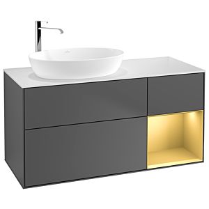 Villeroy et Boch Finion Villeroy et Boch G931HFGK 120cm, plaque de recouvrement blanc mat, Emotion, étagères laqué or mat, anthracite mat