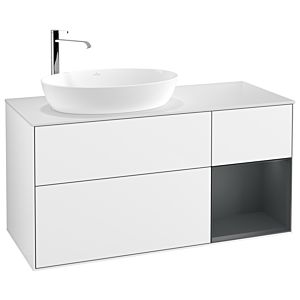 Villeroy und Boch Finion Waschtischunterschrank G931HGGF 120cm, Abdeckplatte white matt, Emotion, Regale Midnight matt lacquer, Glossy white lacquer