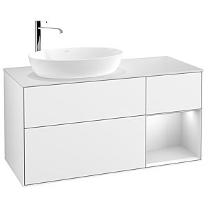 Villeroy et Boch Finion Villeroy et Boch G931MTGF 120cm, plaque de recouvrement blanc mat, Emotion, étagères laqué blanc mat, laqué blanc brillant