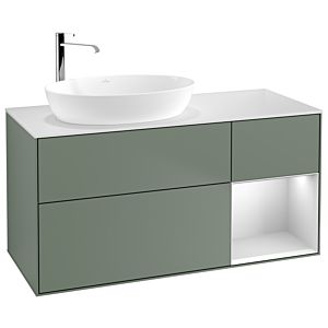 Villeroy und Boch Finion Waschtischunterschrank G931MTGM 120cm, Abdeckplatte white matt, Emotion, Regale White matt lacquer, Olive Matt Lacquer
