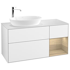 Villeroy et Boch Finion Villeroy et Boch G931PCGF 120cm, plaque de finition blanc mat, émotion, étagères Oak Veneer , laqué blanc brillant