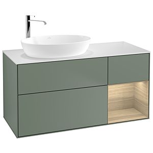 Villeroy et Boch Finion Villeroy et Boch G931PCGM 120cm, plaque de finition blanc mat, émotion, étagères Oak Veneer , Olive Matt Lacquer