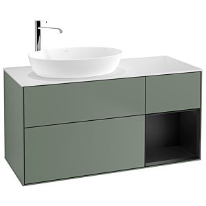 Villeroy et Boch Finion Villeroy et Boch G931PDGM 120cm, plaque de recouvrement blanc mat, Emotion, étagères laqué noir mat, Olive Matt Lacquer