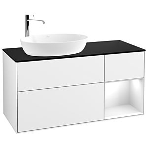 Villeroy und Boch Finion Waschtischunterschrank G932GFGF 120cm, Abdeckplatte black matt, Emotion, Regale Glossy white lacquer, Glossy white lacquer