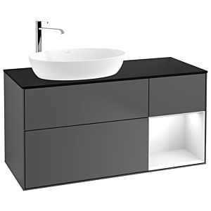 Villeroy et Boch Finion Villeroy et Boch G932GFGK 120cm, plaque de finition noir mat, Emotion, étagères Laque blanc brillant, Anthracite mat