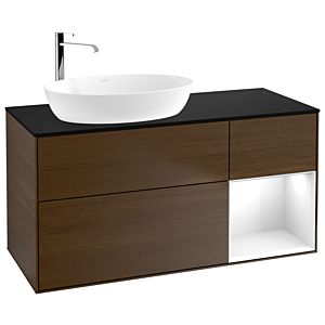 Villeroy and Boch Finion Villeroy and Boch Finion G932GFGN 120cm, cover plate black matt, Emotion, shelves Glossy white lacquer, walnut veneer
