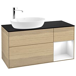 Villeroy und Boch Finion Waschtischunterschrank G932GFPC 120cm, Abdeckplatte black matt, Emotion, Regale Glossy white lacquer, Oak Veneer