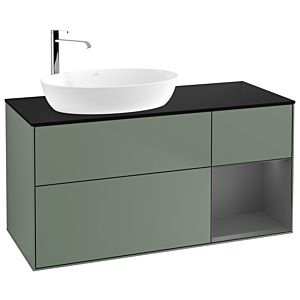 Villeroy und Boch Finion Waschtischunterschrank G932GKGM 120cm, Abdeckplatte black matt, Emotion, Regale Anthracite matt lacquer, Olive Matt Lacquer