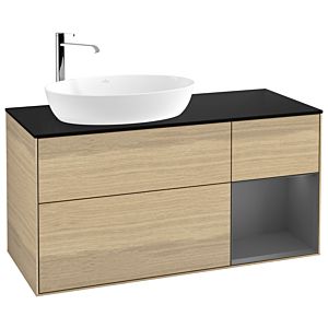 Villeroy und Boch Finion Waschtischunterschrank G932GKPC 120cm, Abdeckplatte black matt, Emotion, Regale Anthracite matt lacquer, Oak Veneer