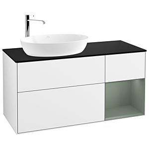 Villeroy and Boch Finion Villeroy and Boch Finion G932GMGF 120cm, cover plate black matt, Emotion, shelves olive matt lacquer, glossy white lacquer