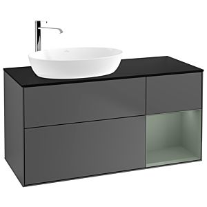 Villeroy and Boch Finion Villeroy and Boch Finion G932GMGK 120cm, cover plate black matt, Emotion, shelves olive matt lacquer, anthracite matt